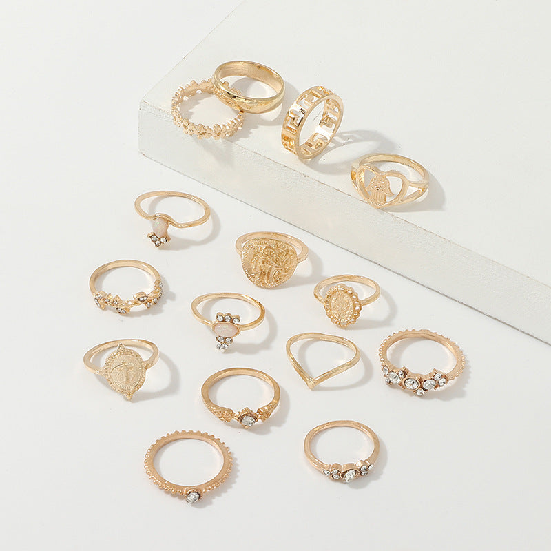 Women Retro Ring Set Alloy Electroplated Love Branch Bergamot Design European American Style Jewelry Everyday