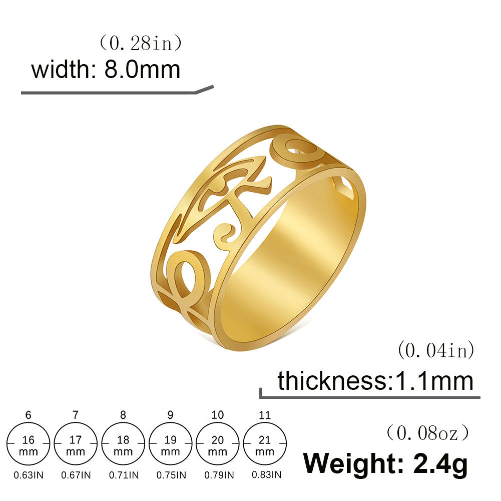 Unisex Stainless Steel Ring Personalized Exaggerated Hollow Out Eye Shaped Ring Cool Sweet Electroplated Shine
