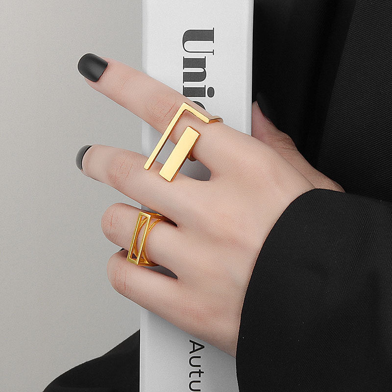 Womens Adjustable Open Ring Double Layer Geometric Copper Ring Fashion Jewelry Wild Texture Ring Everyday Uses