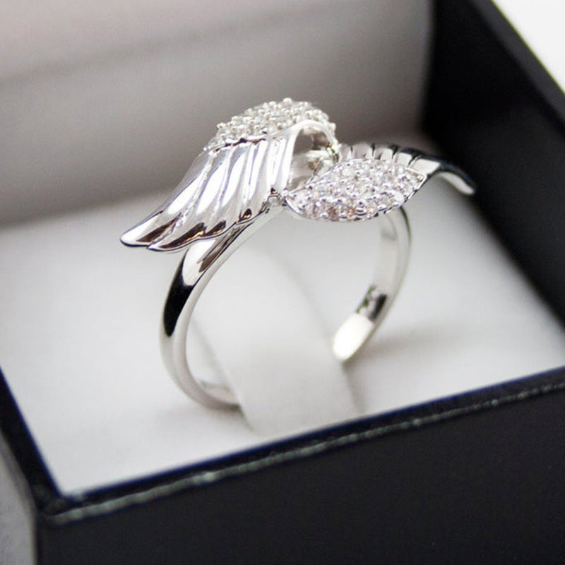 Womens Angel Wings Zircon Ring Copper Electroplated Fashion Fine Jewelry Dainty Elegant Statement Gift For Her