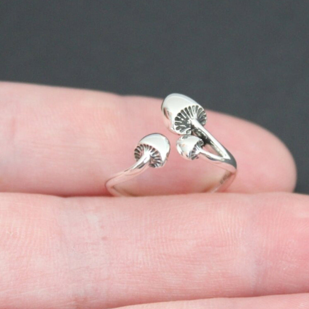 Adjustable Mushroom Design Alloy Silver Ring For Women Fashion Jewelry Trendy Accessory Gift For Her Daily Use
