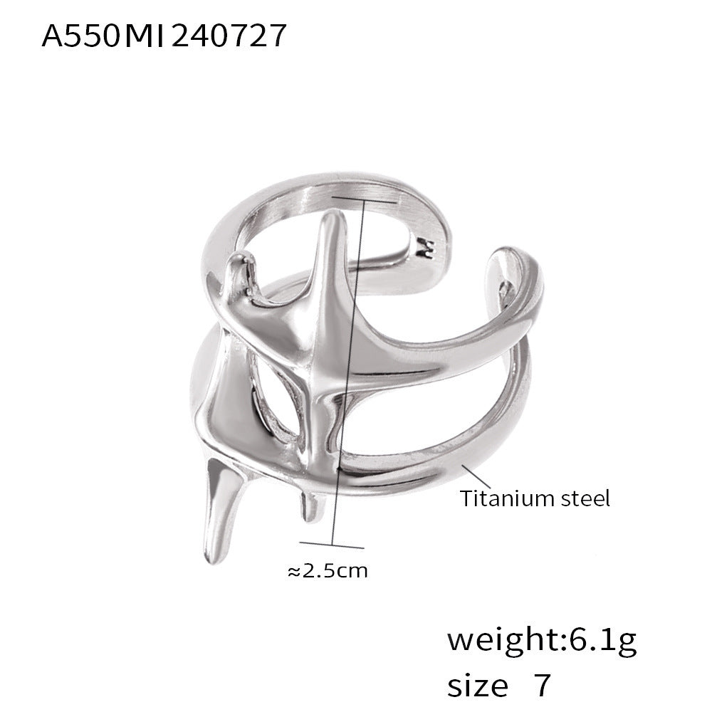 Titanium Steel Ring Cross Star Geometric Electroplated Unisex Modern Fashion Accessory for Men Women Solid Ring
