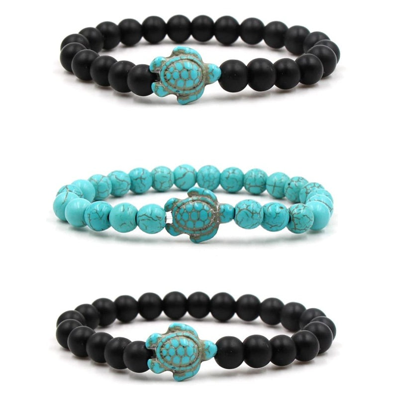 Unisex Volcanic Stone Bracelet With White Turquoise Geometric Design And Elastic Band For Men Women Everyday Wear