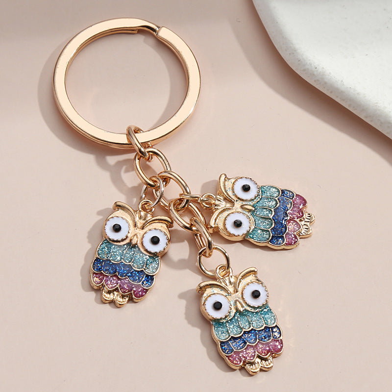 Metal Owl Keychain With Ladybug Charm And Flower Decoration European Style Bag Ornament Accessory Gift For All