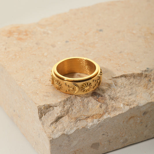 Stainless Steel Ring With Star And Moon Design Electroplated Celestial Jewelry For Women And Girls Gift For Women