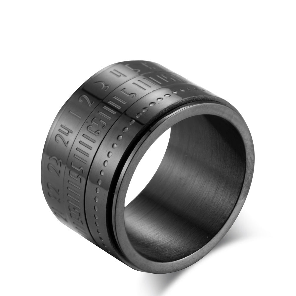 Unisex Titanium Steel Rotating Arabic Numerals Ring Time Jewelry European American Style Fashion Accessory Pro