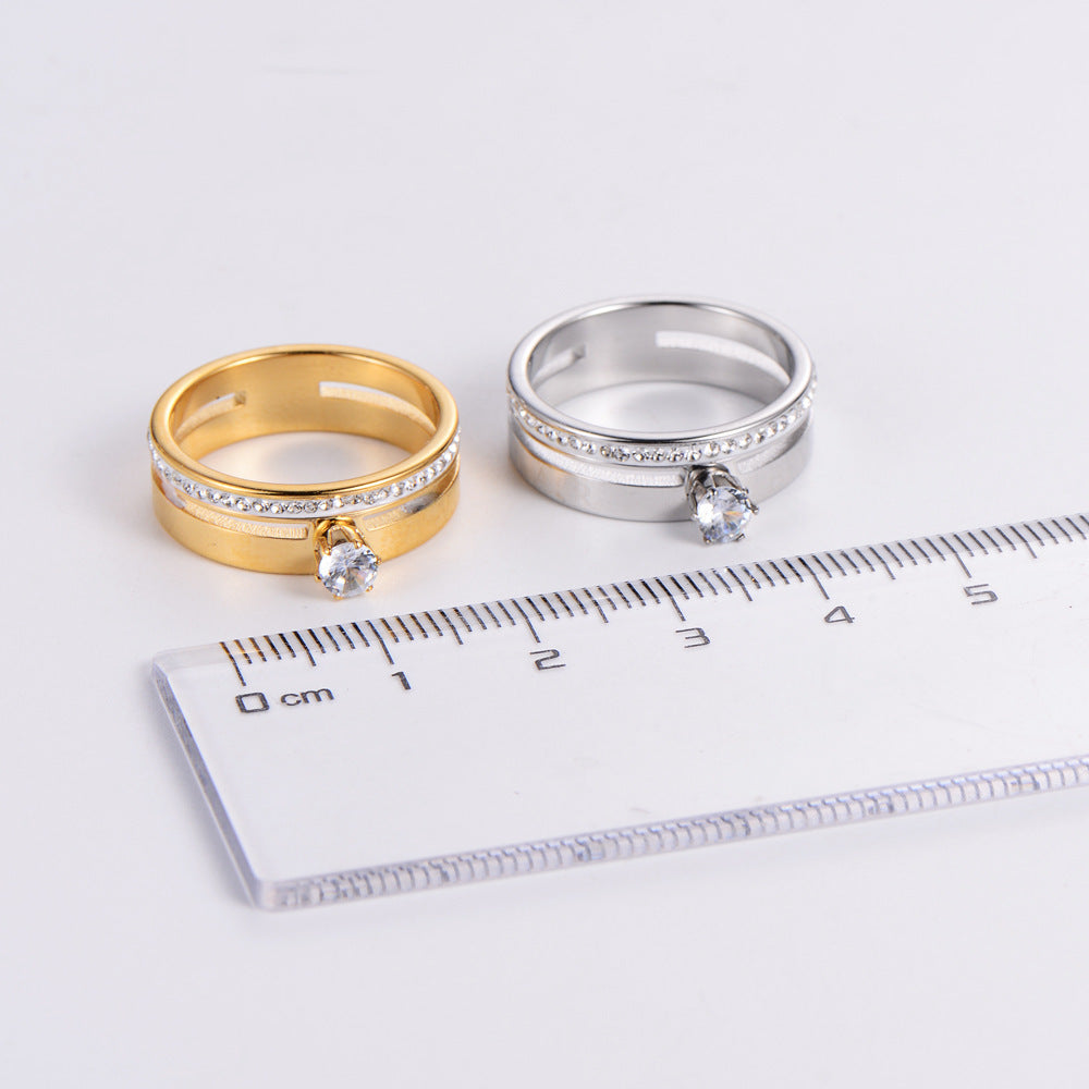 Women's Stainless Steel Ring with Double Layer Rhinestones Fashion Jewelry Ring for Her Elegant Ring Statement Ring Promise Ring Engagement Ring