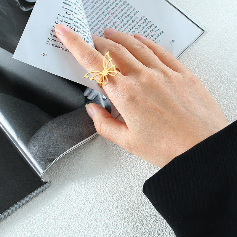 Stainless Steel Butterfly Ring Gold Tone For Women Fashion Jewelry Accessory Gift Idea Handmade Classic Trendy