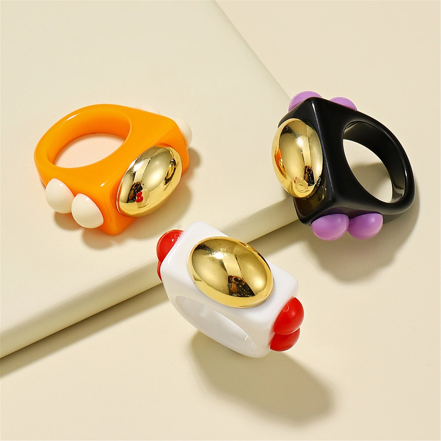 Womens Acrylic Geometric Chunky Rings Set 3 Piece Fashion Statement Jewelry For Daily Wear Gift Sets Daily Use