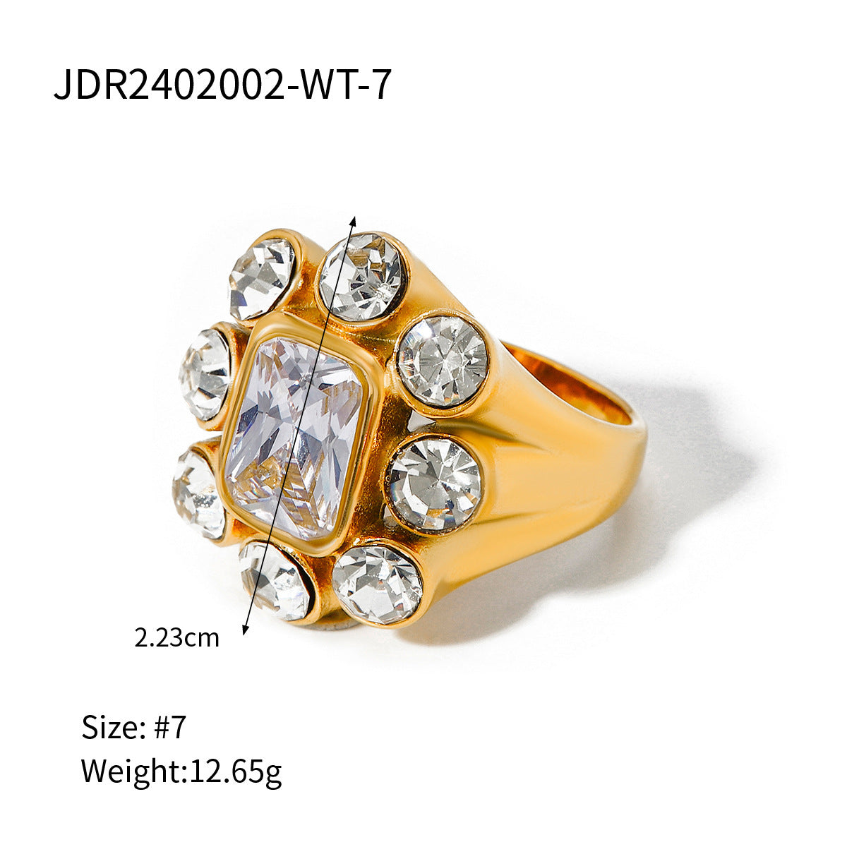 Unisex 18K Gold Plated Stainless Steel Ring With Zircon Open End Geometric Line Design Electroplated Jewelry XL