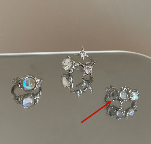 Womens Adjustable Rhinestone Star Ring with Opal Accents Geometric Copper Ring Sparkling Gems for Everyday Wear