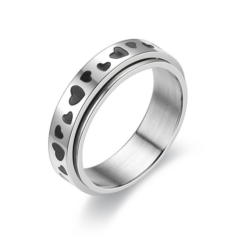 Unisex Stainless Steel Heart Ring Silver Rotatable Band