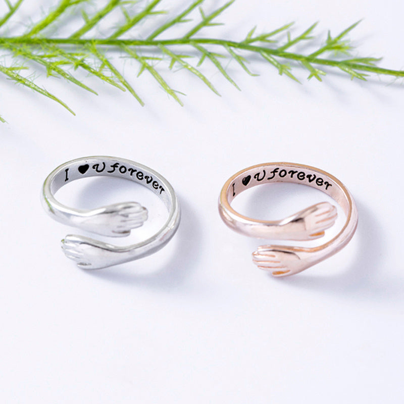 Adjustable Hug Ring I Love You Forever Silver Rose Gold Open Ring For Women Men Lightweight Zinc For Daily Use