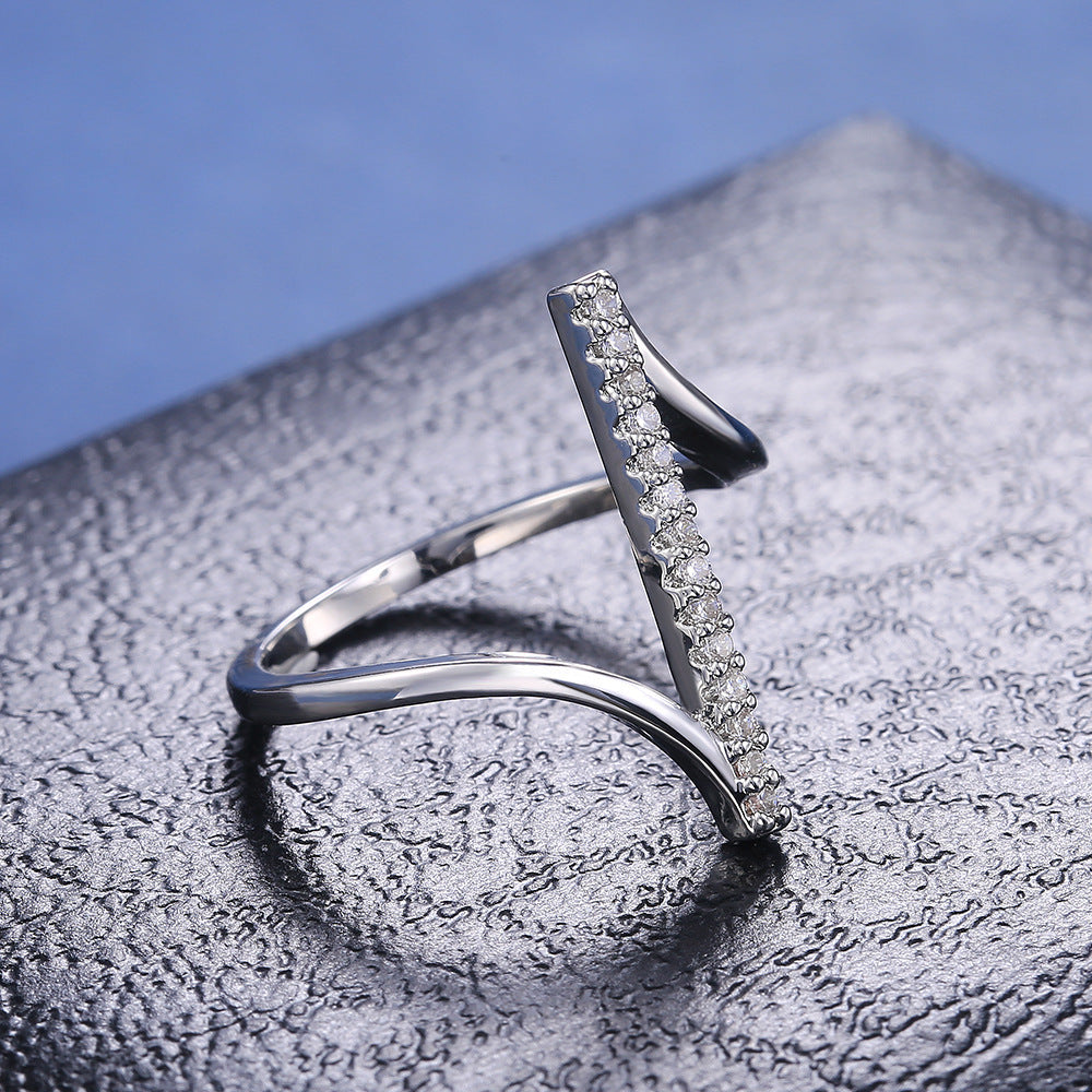 Geometric Copper Ring With Micro Inlay Artificial Gemstones Gold Plated Finish Single Line Design Jewelry Women