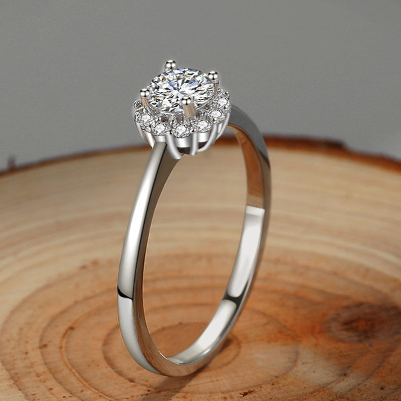 Women Ring Small Diamond Zircon Index Finger Bud Design White Gold Plated Fashion Jewelry Gift Elegant Sparkly