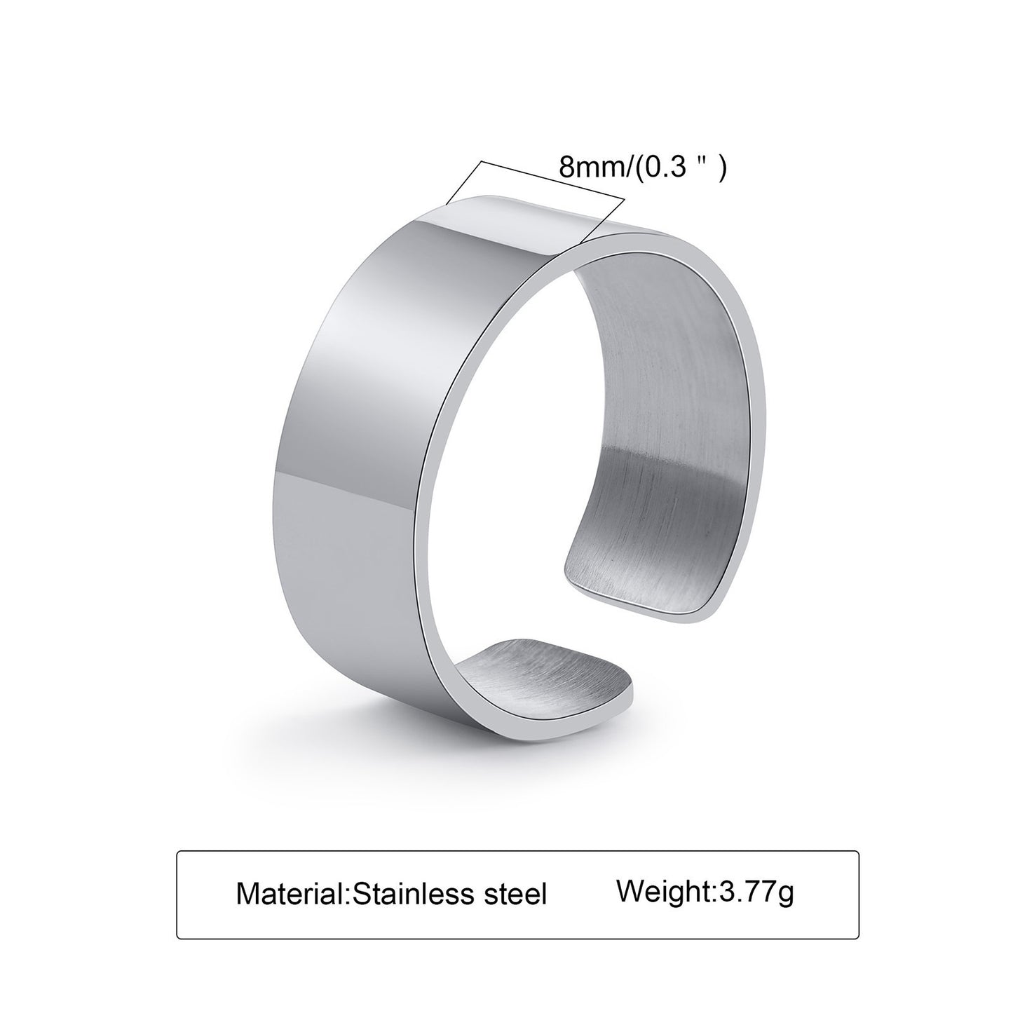 Mens Stainless Steel Open U Shaped Ring Adjustable Band Durable Comfortable Wear Minimalist Modern Style For Men