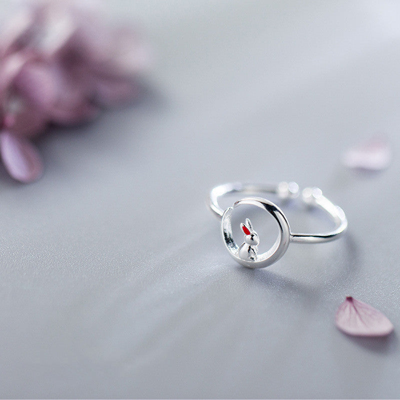 Cute rabbit opens index finger ring