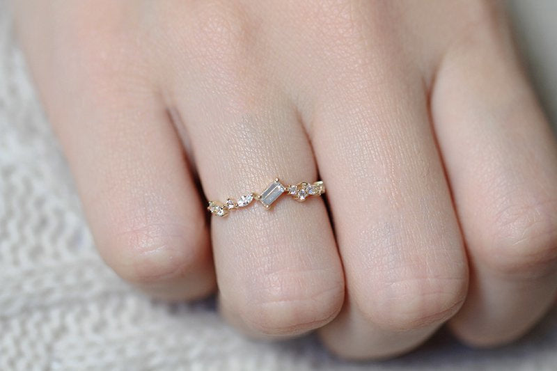Gold Plated Ring With Artificial Gems Inlay Geometric Designs Copper Couple Ring Festival Special Gift For You