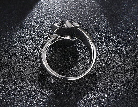 Unisex Skull Ring Stainless Steel Mixed Gold Finish With Alloy Inlaid Gemstones Korean Animal Zodiac Statement