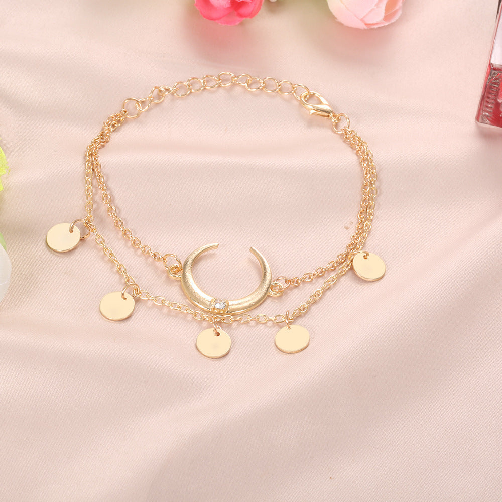 Womens Crescent Bracelet With Diamond Accent Electroplated Alloy Fashion Jewelry Elegant Crescent Shape Design