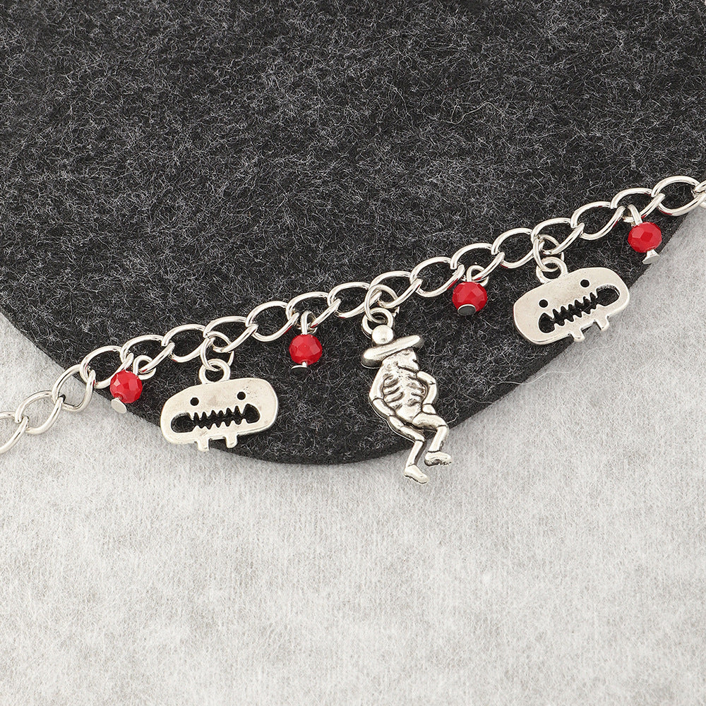 Womens Skull Bracelet Gold Plated Trendy Hip Hop Jewelry Rice Bead Silver Skull Bracelet Fashion Sparkle Style