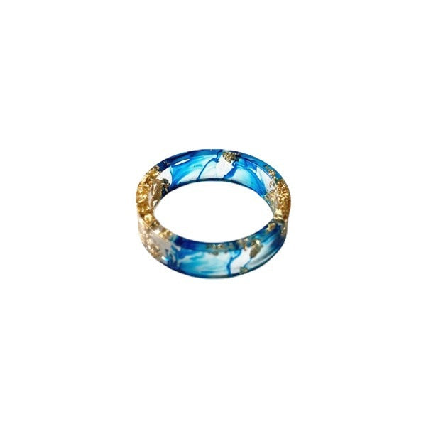 Unisex Resin Ring With Dried Flower Gold Foil Geometric Clear Jewelry Gift For Everyday Wear Unique Natural Accessory
