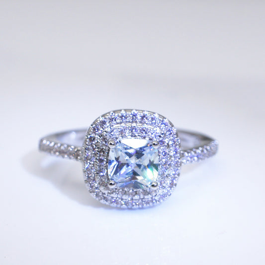 Double Layer Tiger Claw Square Zircon Ring Mosaic Topaz Diamonds In White Purple Pink Jewelry Gift For Big Day