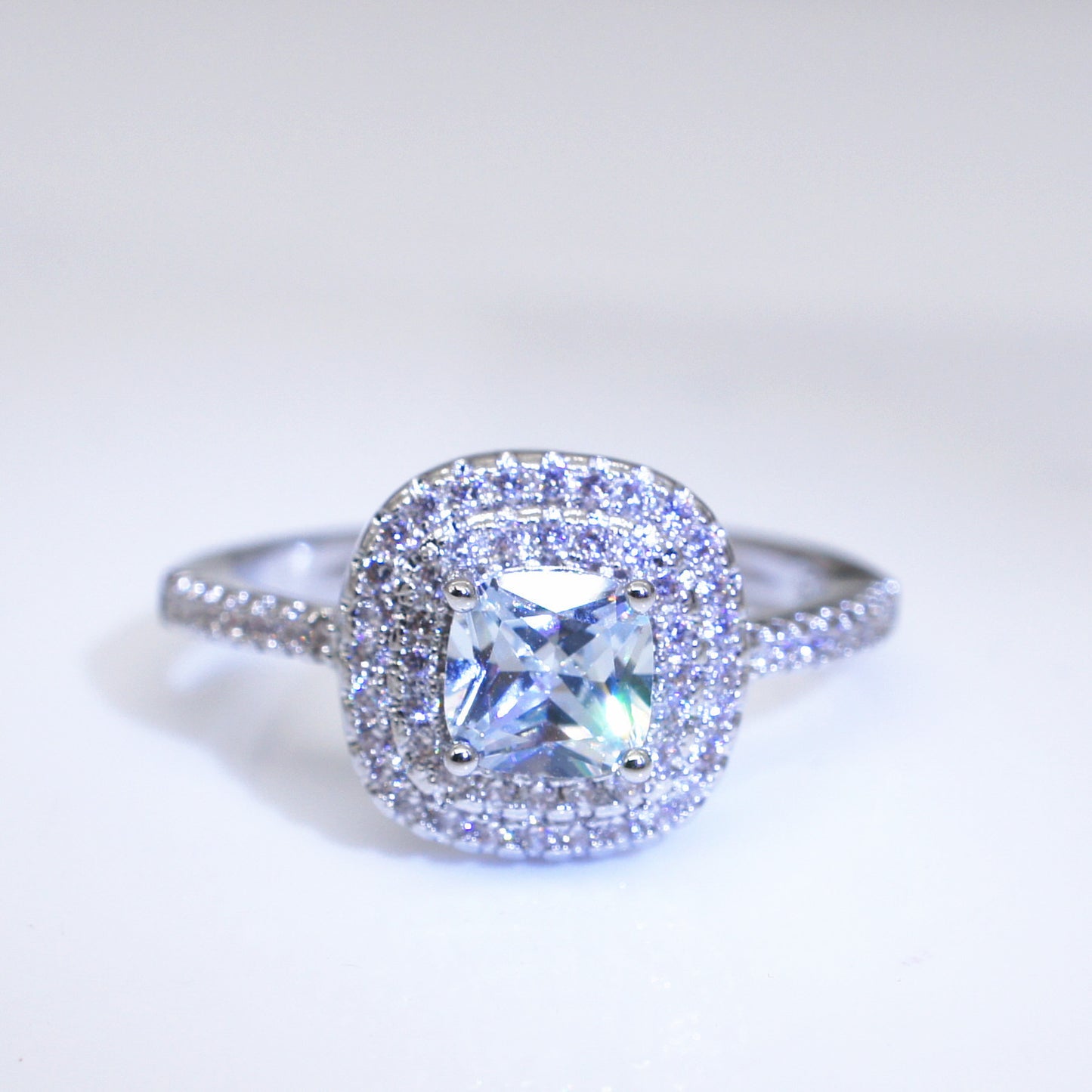 Double Layer Tiger Claw Square Zircon Ring Mosaic Topaz Diamonds In White Purple Pink Jewelry Gift For Big Day