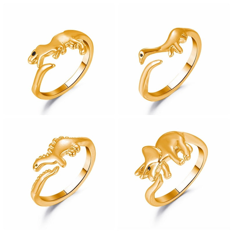 Gold Dinosaur Ring Adjustable Open Animal Ring Cute Zinc Alloy Fashion Ring For Women And Men Party Favor Ring