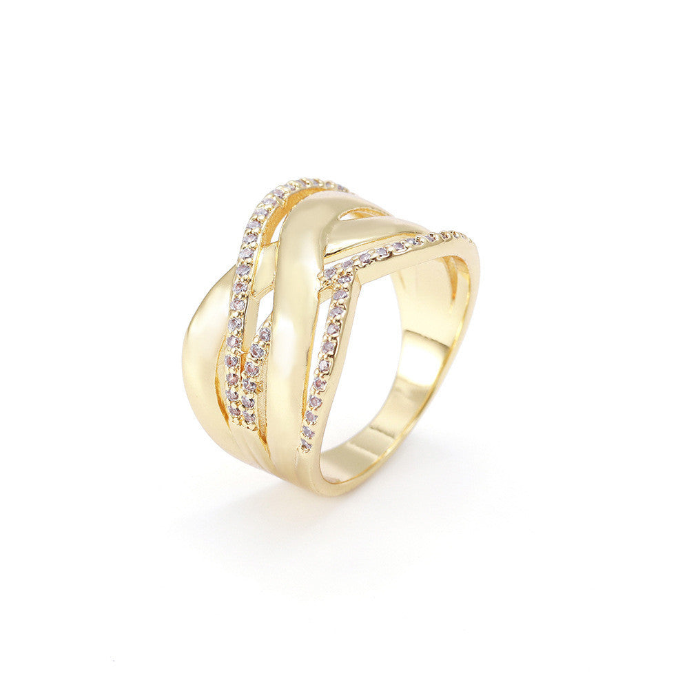 Exaggerated Geometric Copper Ring in Gold Tone Finish Inspired by European and American Styles for Bold Fashion Jewelry