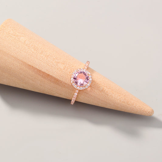 Copper Round Zircon Ring Adjustable Electroplated Fashion Jewelry Durable Versatile Gift for Her North America