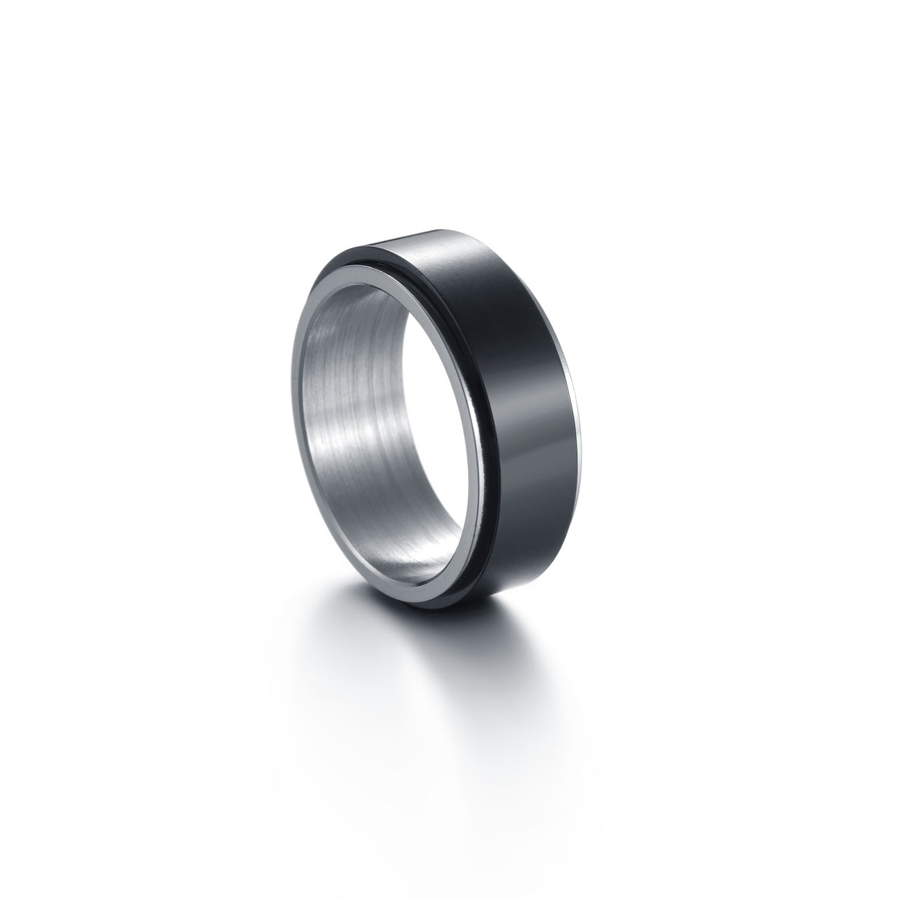 Mens Titanium Steel Ring Rotating European Design Black Silver Band Durable Stylish Jewelry For Men For Men US