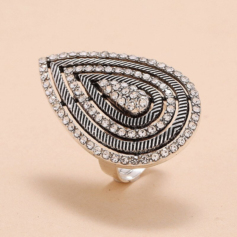 Unisex Alloy Drop Shape Ring With Diamond Inlay Artificial Gems Travel Souvenir European American Individually Packed