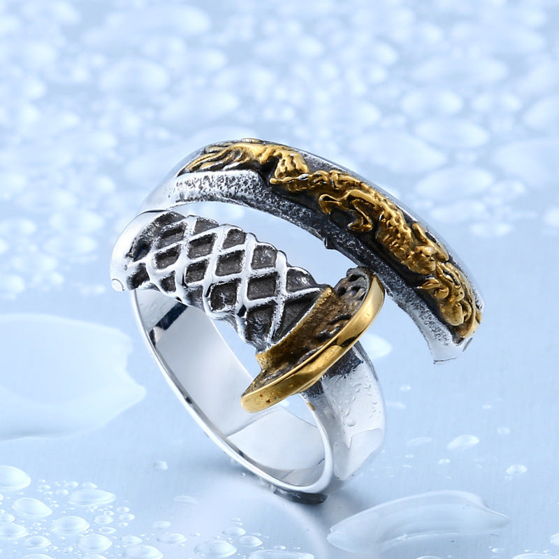 Mens Dragon Sword Ring Titanium Steel Ring Adjustable Electroplated Finish Durable Everyday Jewelry Everyday Wear