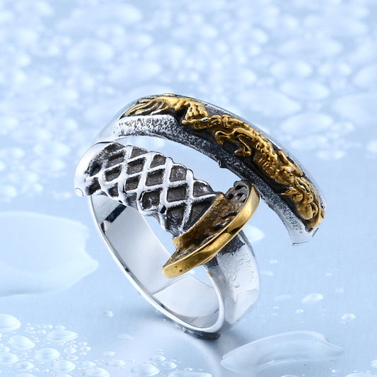 Mens Dragon Sword Ring Titanium Steel Ring Adjustable Electroplated Finish Durable Everyday Jewelry Everyday Wear
