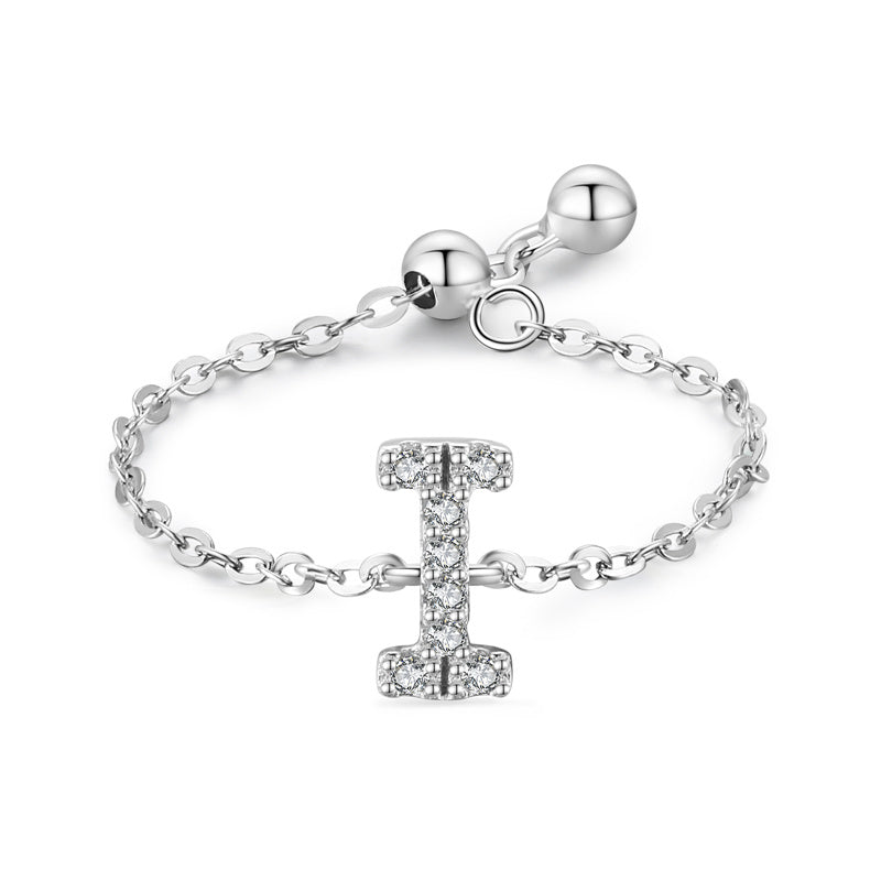 Womens Letter Chain Ring Adjustable Opening Female Fashion Ring Niche Design Love Thin Silver Jewelry English Ring