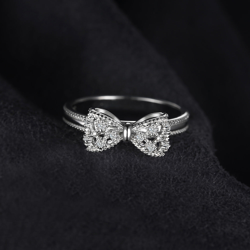 Sterling Silver Bow Ring With Cubic Zirconia Design