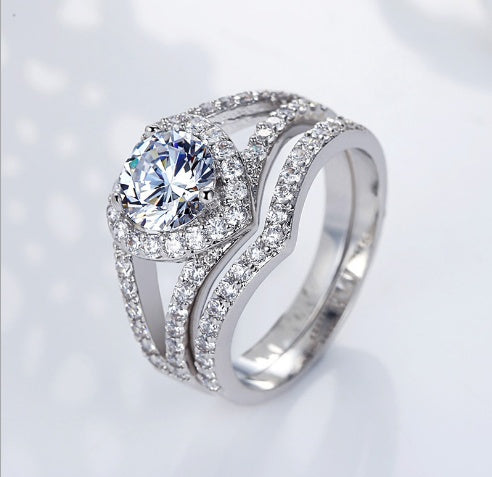 Heart Shaped Diamond Ring 18K Platinum Plated German Electroplating Durable Alloy Jewelry Gift For Her Timeless Gift