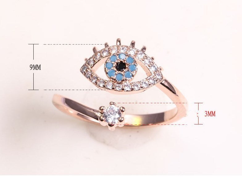 Devils Eye Ring Zircon Inlaid Adjustable Rose Gold Jewelry
