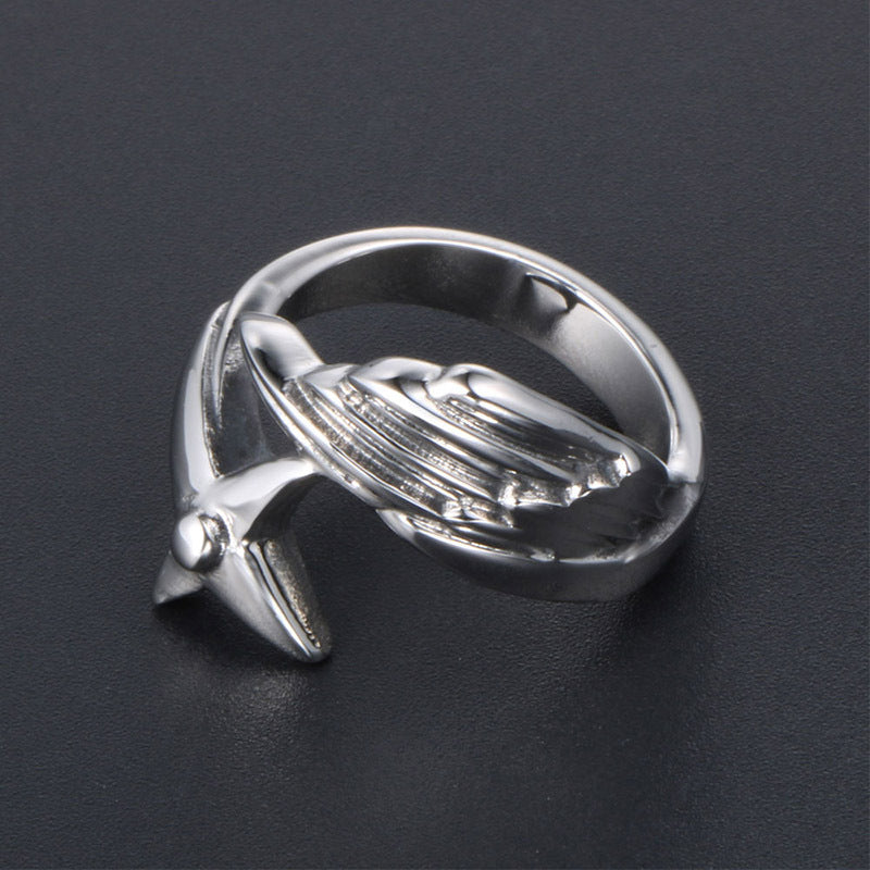 Unisex Angel Wings Feather Ring Polished Titanium Steel Durable Retro Inspired Jewelry Statement Gifts For All