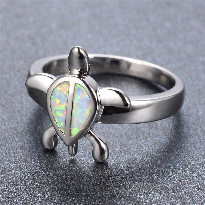 Tortoise Ring With Diamond Inlaid Alloy Gemstones Animal Jewelry For Women And Girls In Green And Azure Colors