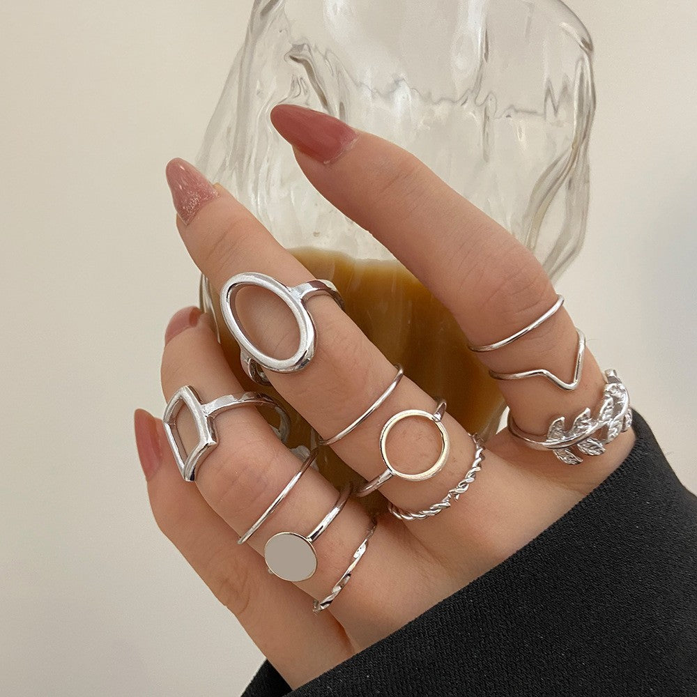 Womens Alloy Geometric Ring Set Simple Electroplated Design Trendy Chain Accent Everyday Jewelry Collection Set