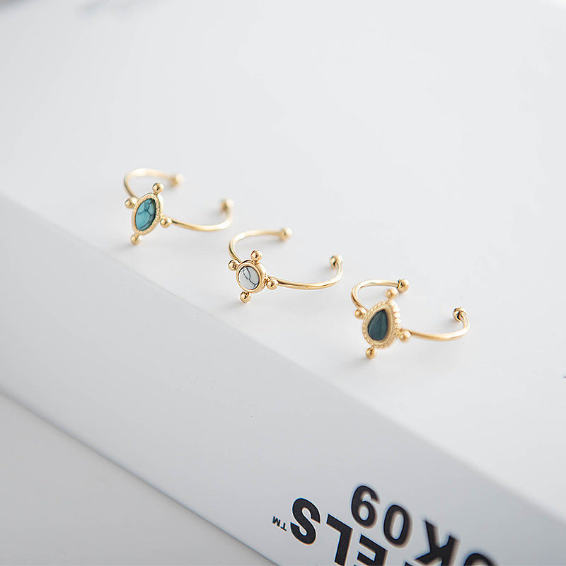 Wind Bracelet Inlaid Natural Stone Droplets Round Retro Simple Stainless Steel Jewelry for Women Elegant Everyday Wear