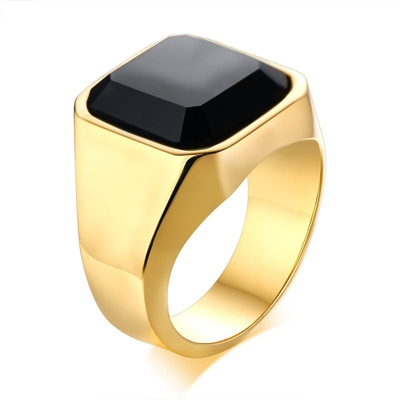 Stainless Steel Ring With Black Stone Ring Durable Design For Everyday Wear Statement Ring Fashion Jewelry Ring