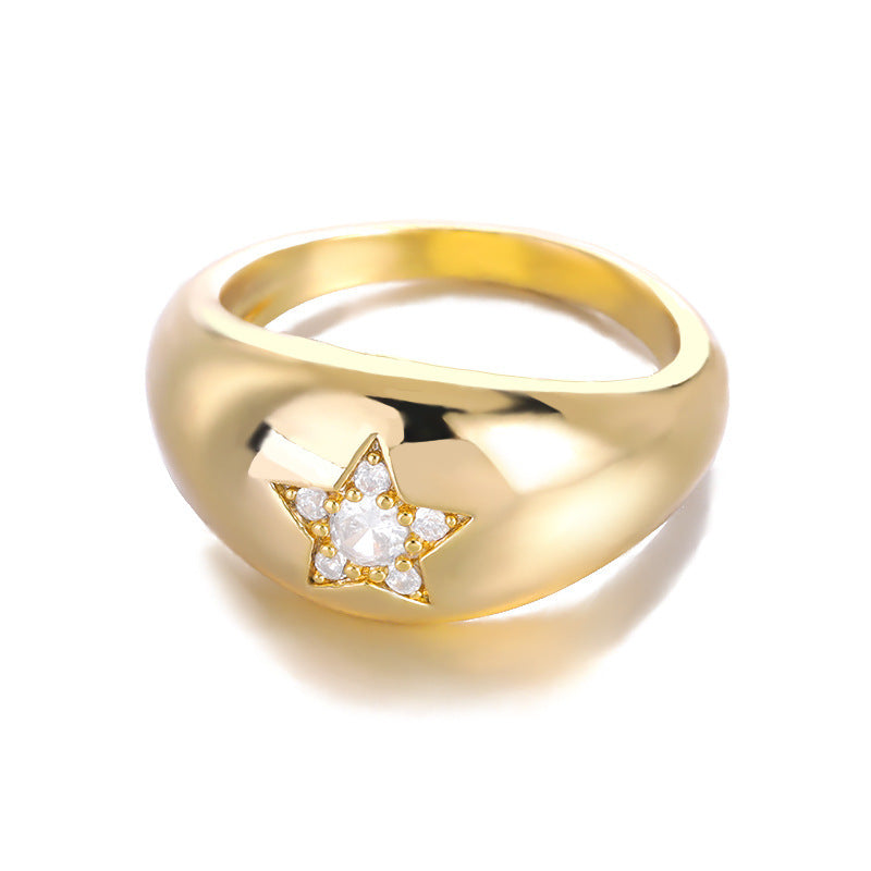 Five Pointed Star Dome Copper Ring Electroplated Gold Fashion Accessory For Everyday Wear Unisex Gift Timeless