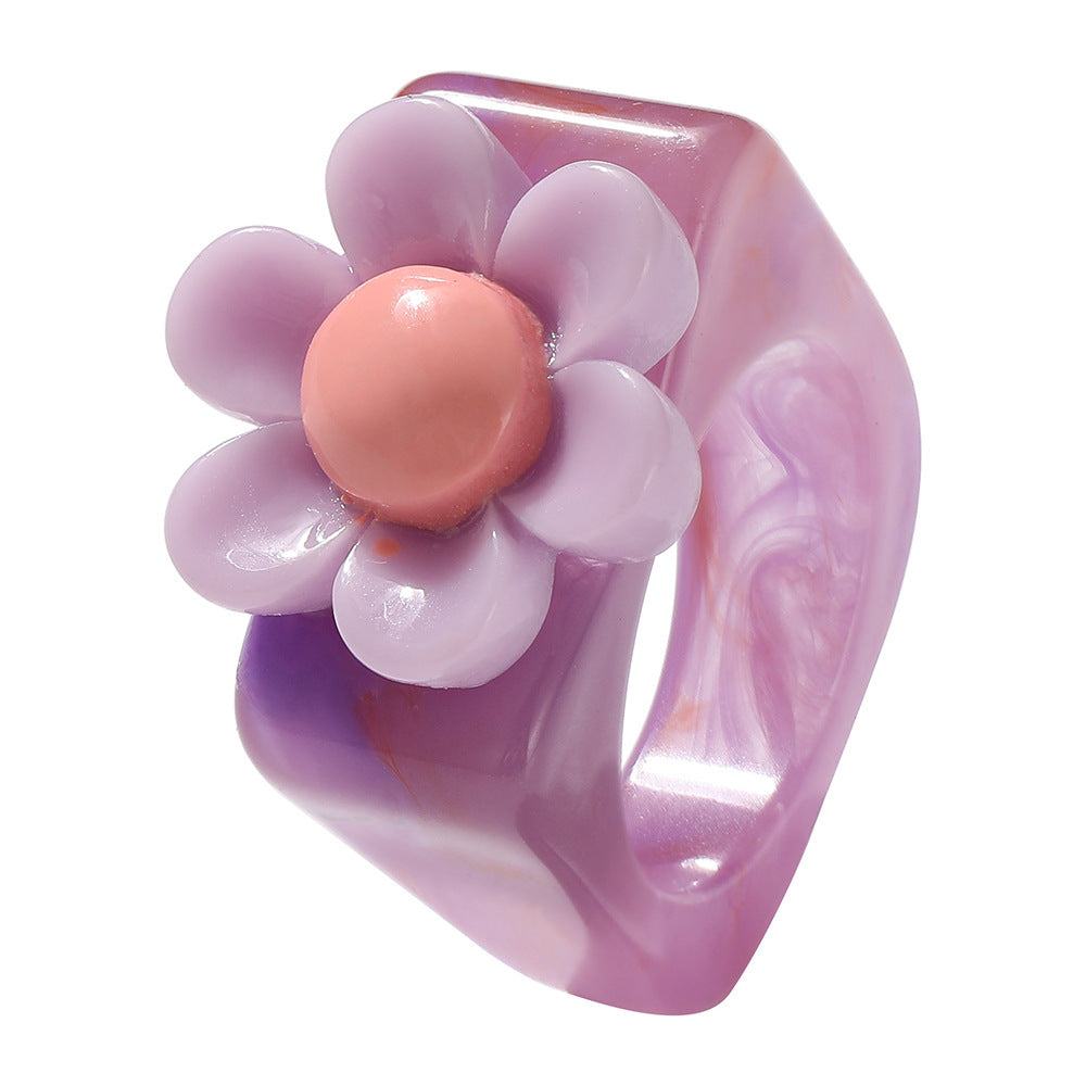 Adjustable Flower Ring With Daisy And Tulip Design Alloy Resin Tai Chi Style Ring For Women Elegant Accessory Piece