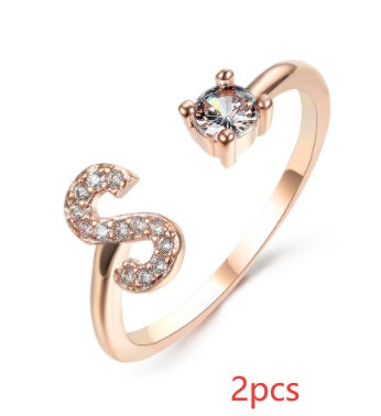 Womens Initial Letter Ring Adjustable Vintage Jewelry Zircon Accents Alloy Rhinestone Ring Perfect For Gifting