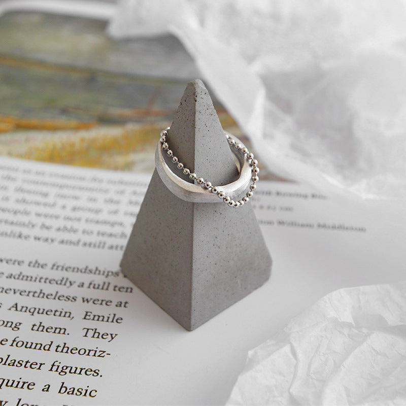 Womens Double Layer Ring Brushed Silver Electroplated Round Bead Chain Rings Individually Packed Gift Festival