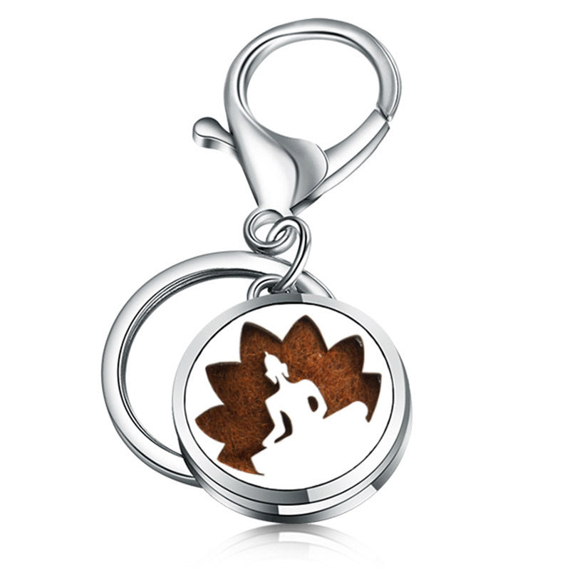 Essential Oil Diffuser Keychain Stainless Steel Aromatherapy Pendant 28mm Round Metal Perfume Key Ring Travel Ready