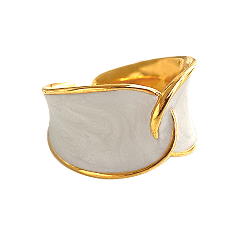 Womens French Retro Drip Glaze Enamel Ring Geometric Gold